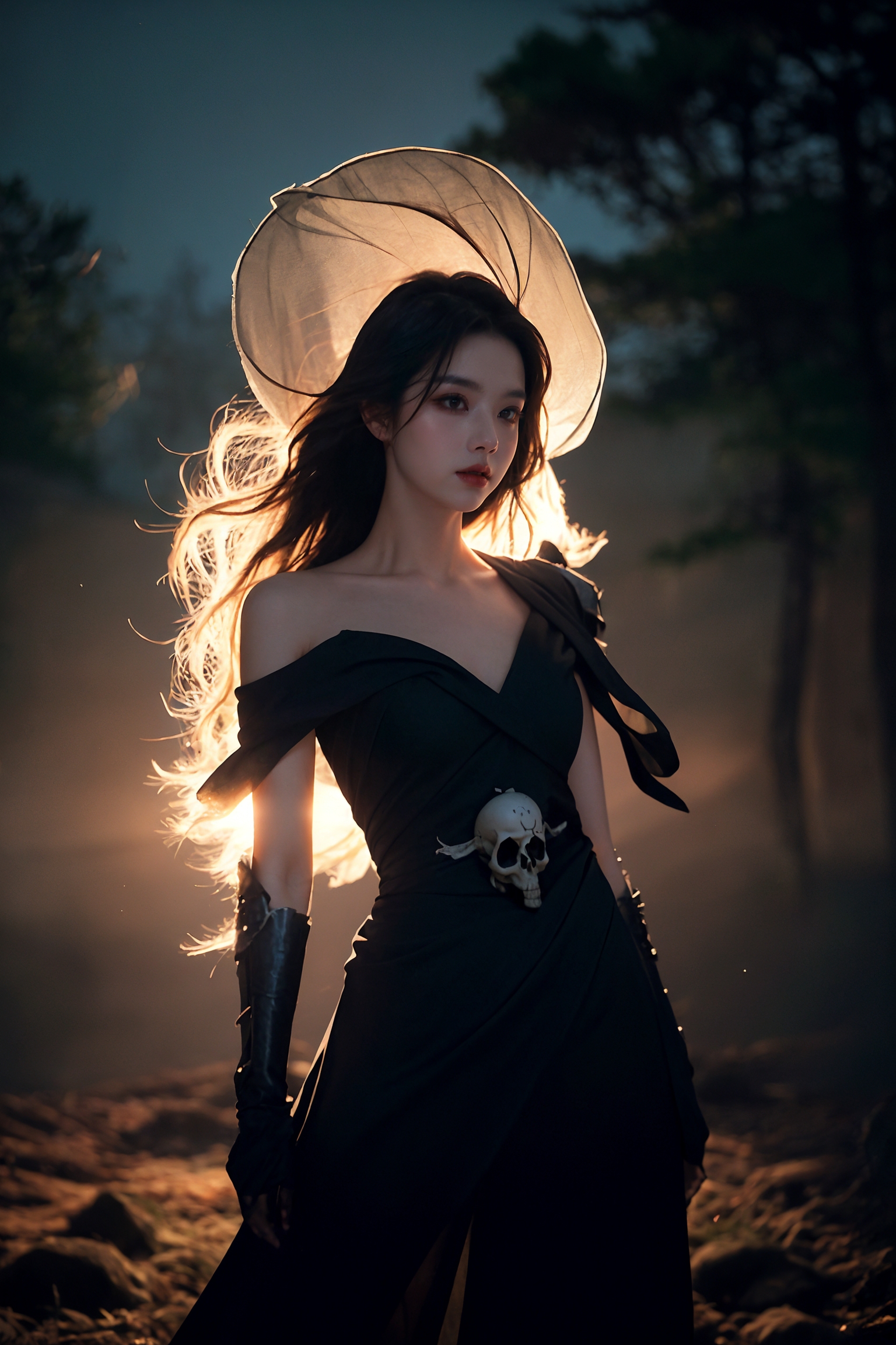 606247209521970006-1588696418-The Skeleton young Witch, flying, epoxy_skull, amidst a black swirling vortex in a dark, mystical forest.  A beautiful woman wit.jpg
